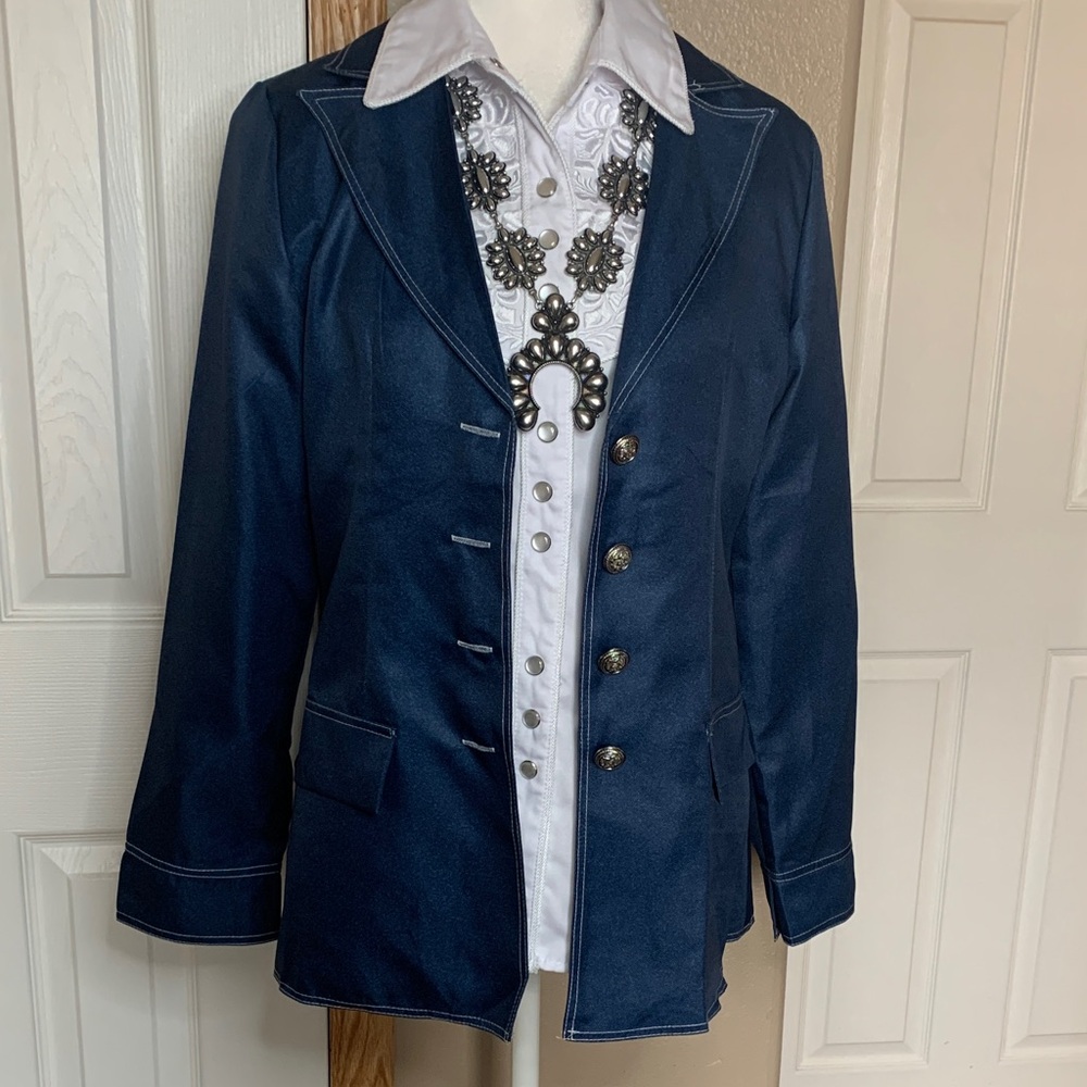 NAVY BLUE Women's Lightweight Blazer with White Stitching Small